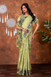 Mahitha Pistachio Green Muga Cotton Jamdani Saree